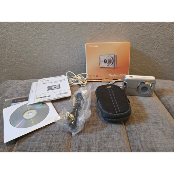Canon Other - Canon PowerShot A480 Silver 10.0MP Digital Camera Bundle w/ Box, Cords, SD Card